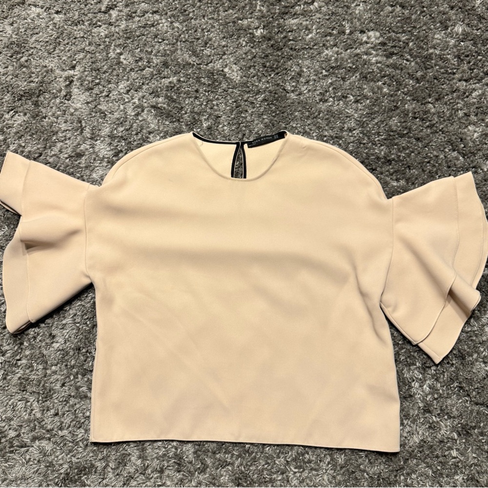 Zara Cream Ruffle Sleeve Blouse